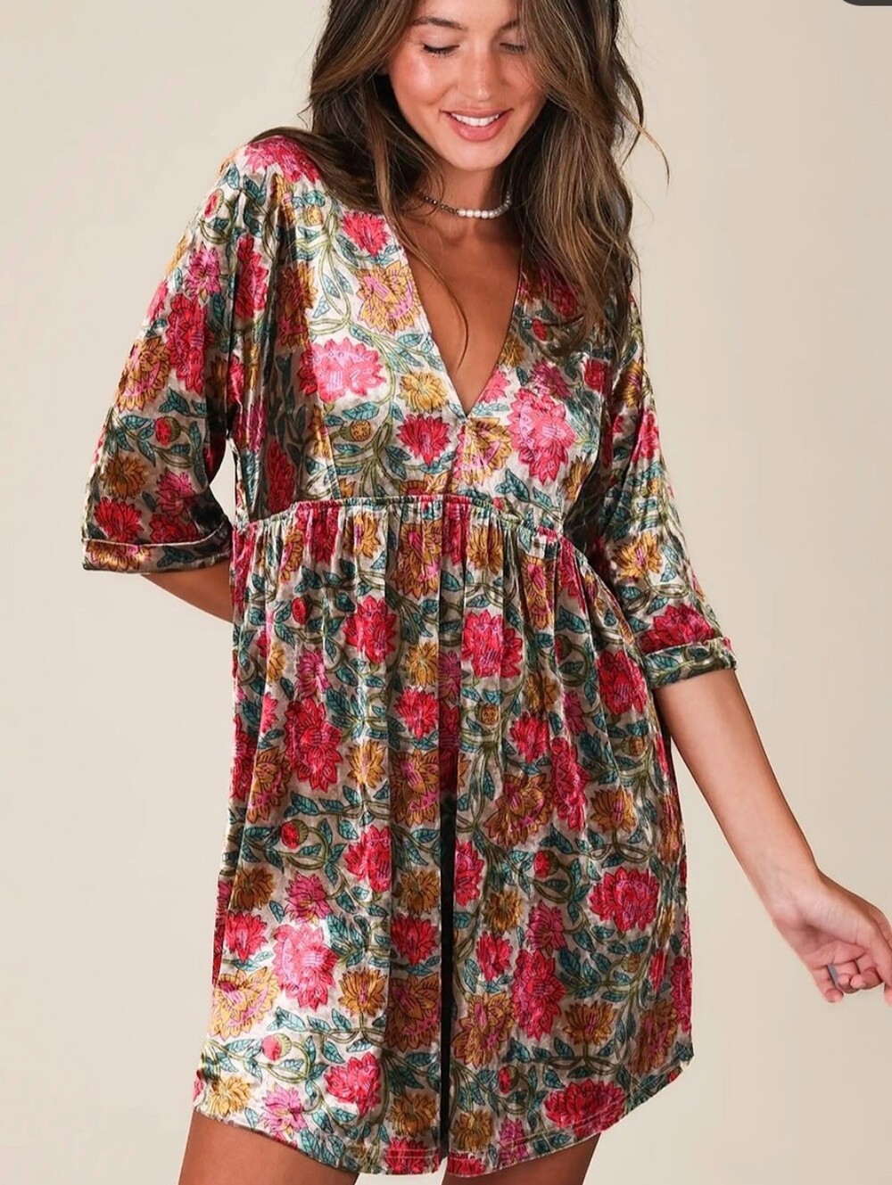 Natural Life boho floral velvet short sleeve mini dress